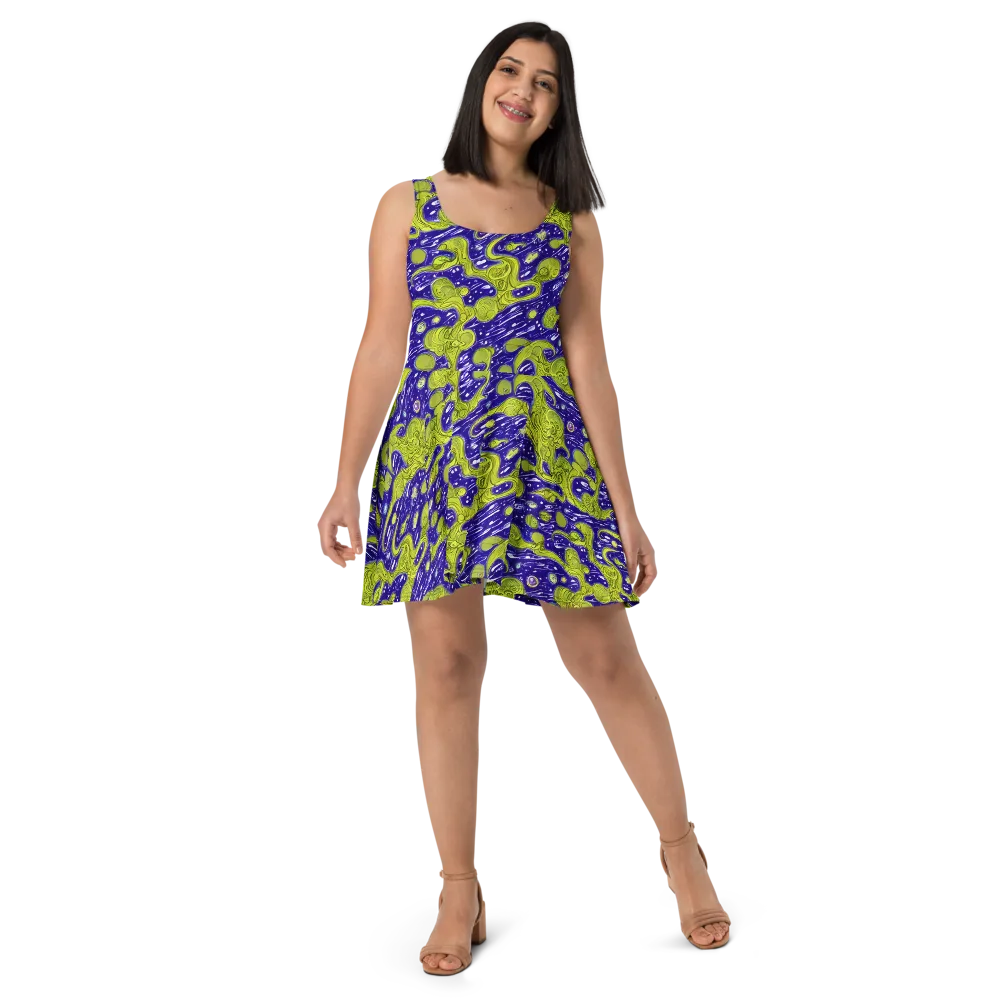 Lime Current on Skater Dress — Front