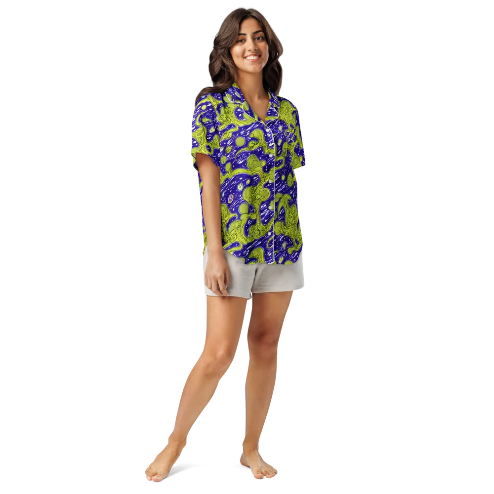 Lime Current on Women's Short Sleeve Pajama Top — Front