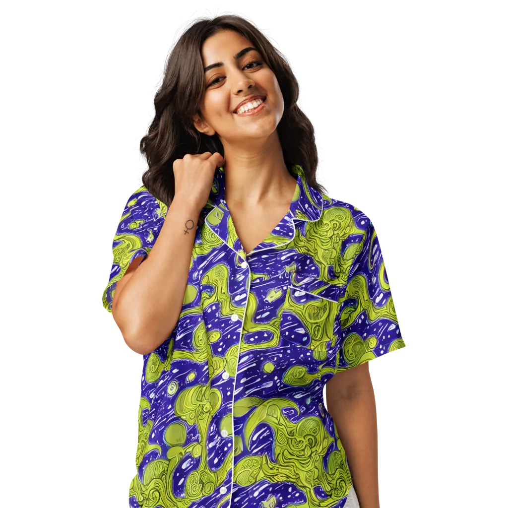 Lime Current on Women's Short Sleeve Pajama Top — Front