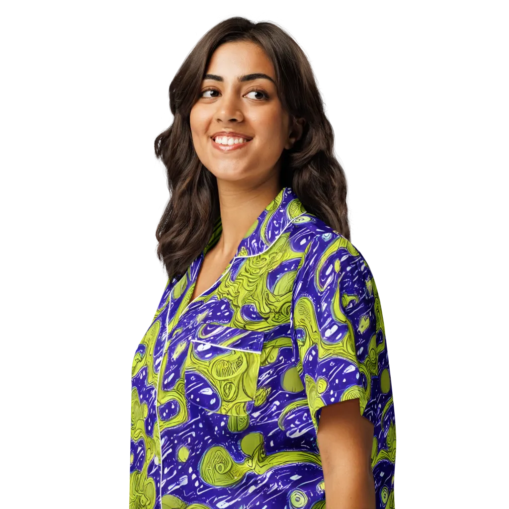 Lime Current on Women's Short Sleeve Pajama Top — Left Front