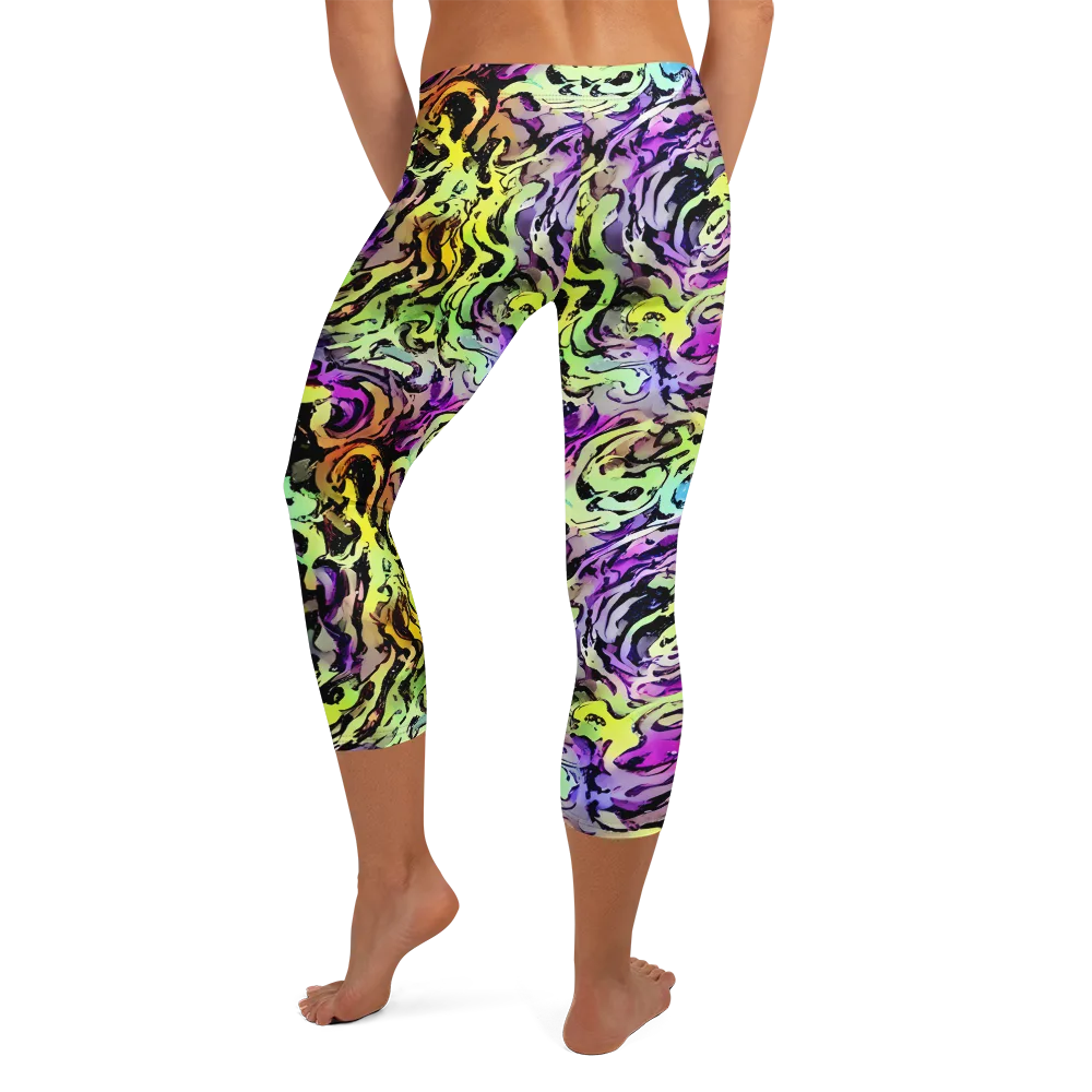 Neon Inkblot on Capri Leggings — Back
