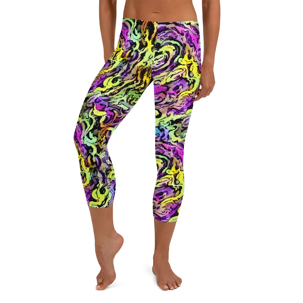 Neon Inkblot on Capri Leggings — Front