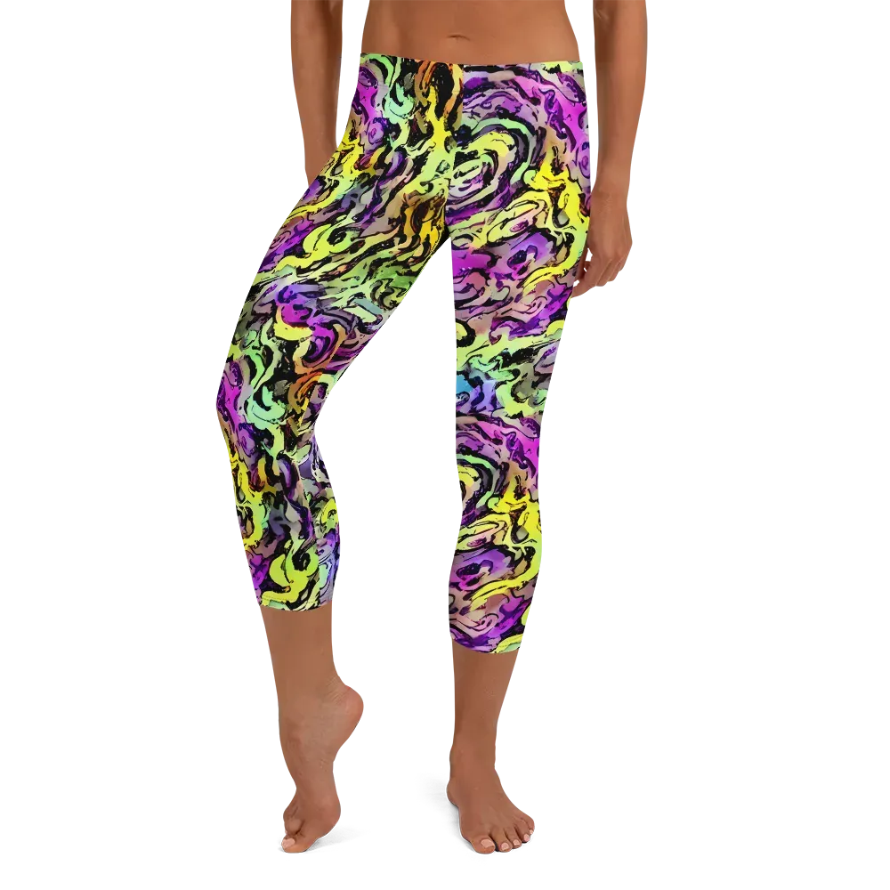 Neon Inkblot on Capri Leggings — Front