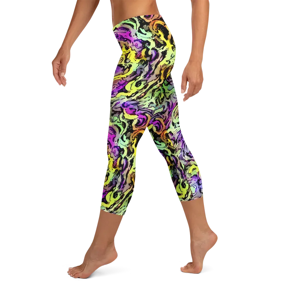 Neon Inkblot on Capri Leggings — Left