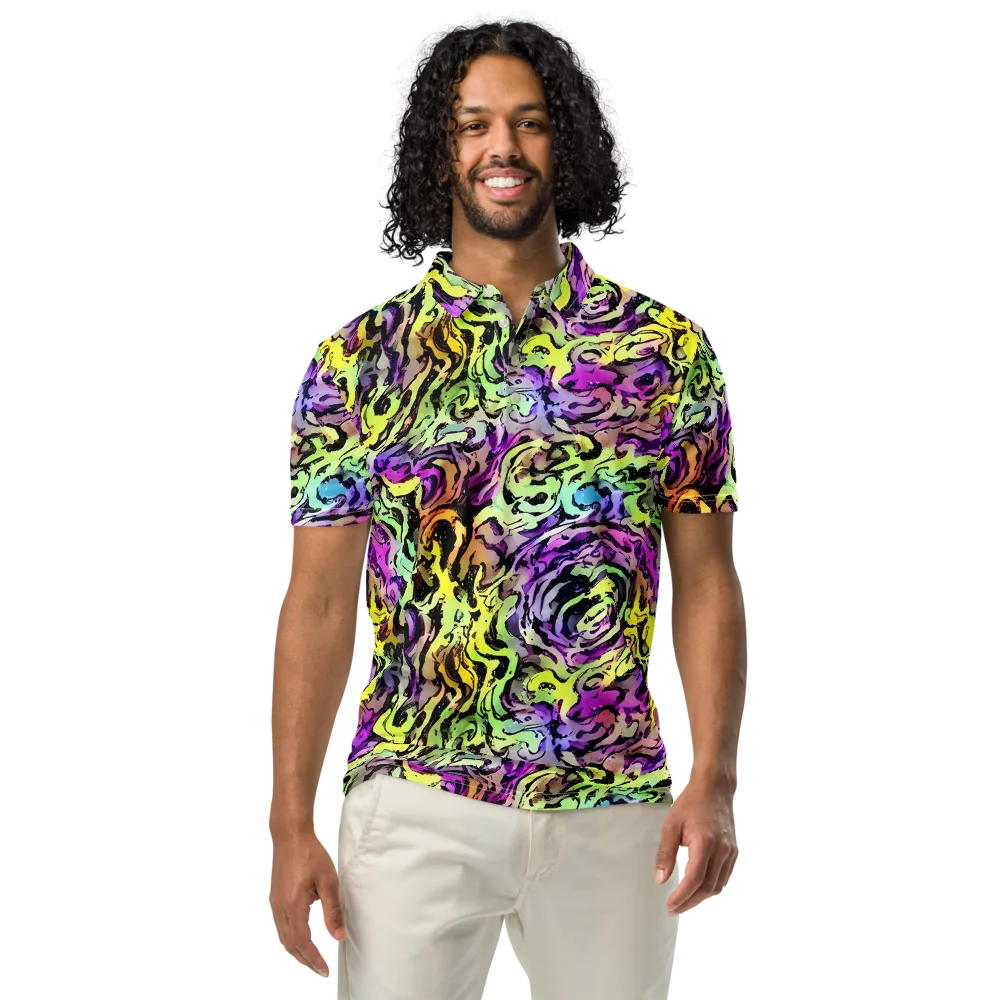 Neon Inkblot on Men's Slim Fit Polo Shirt — Front
