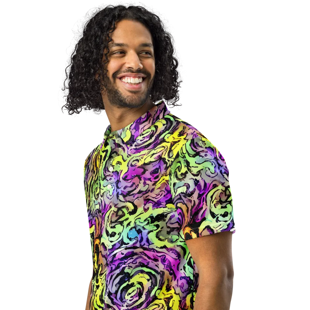 Neon Inkblot on Men's Slim Fit Polo Shirt — Left Front