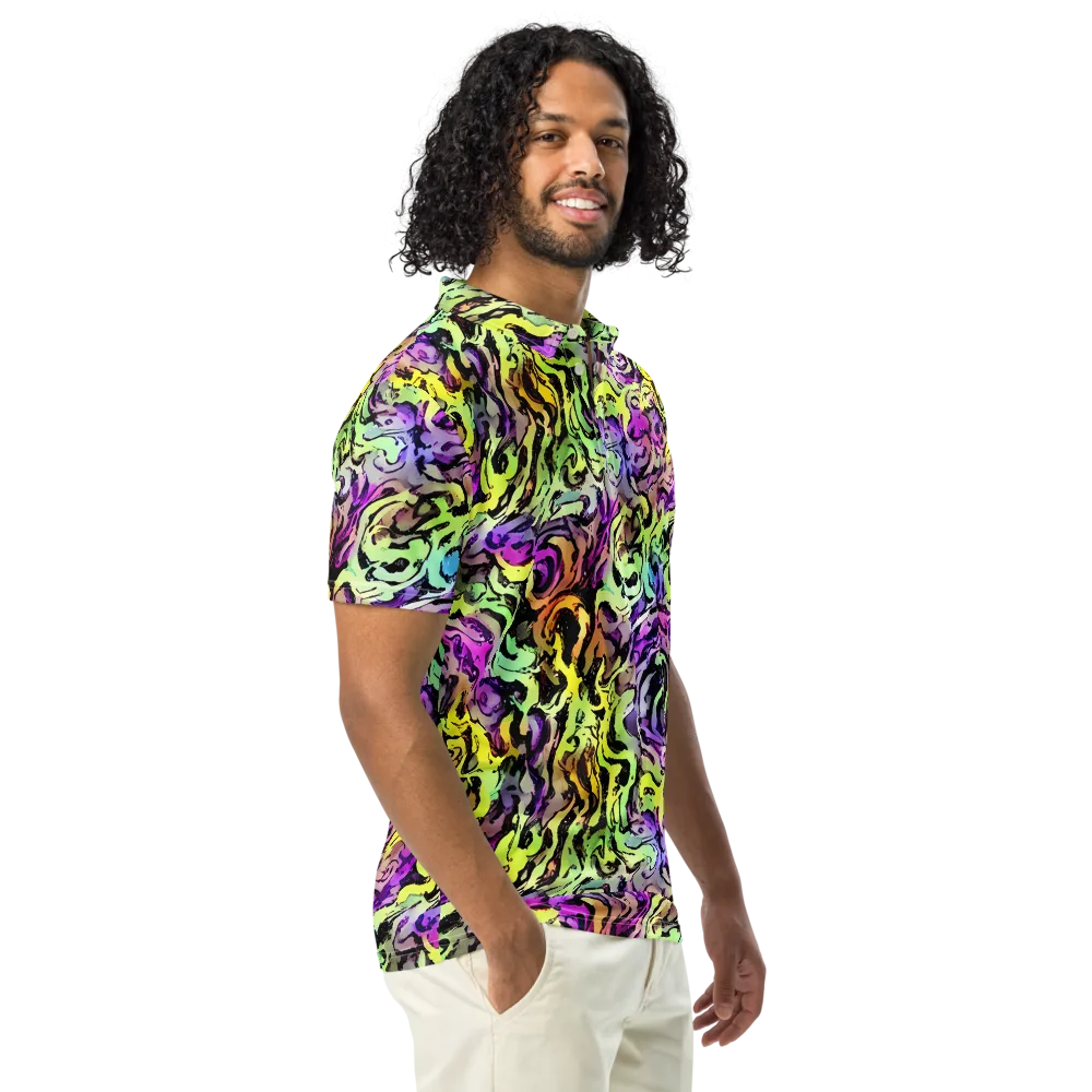 Neon Inkblot on Men's Slim Fit Polo Shirt — Right Front
