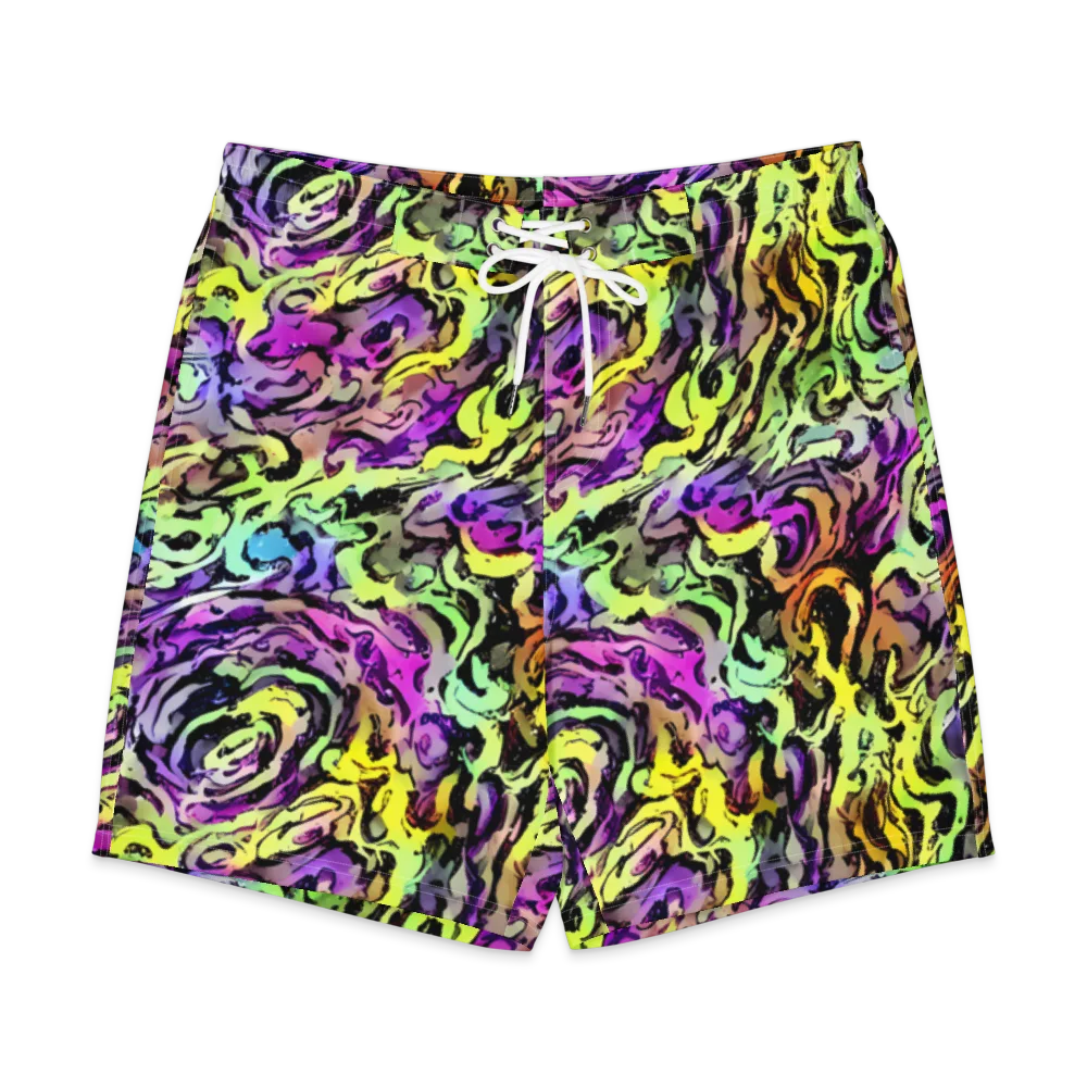 Neon Inkblot on Men's Board Shorts — Front