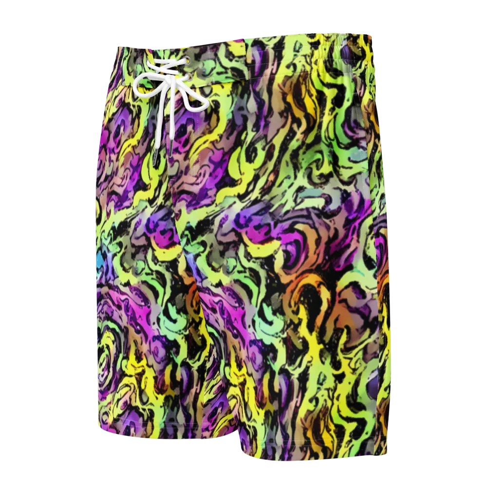 Neon Inkblot on Men's Board Shorts — Front