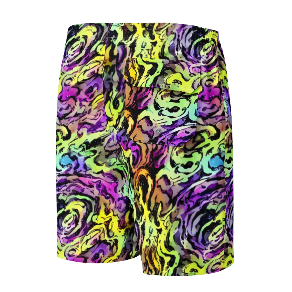 Neon Inkblot on Men's Board Shorts — Back