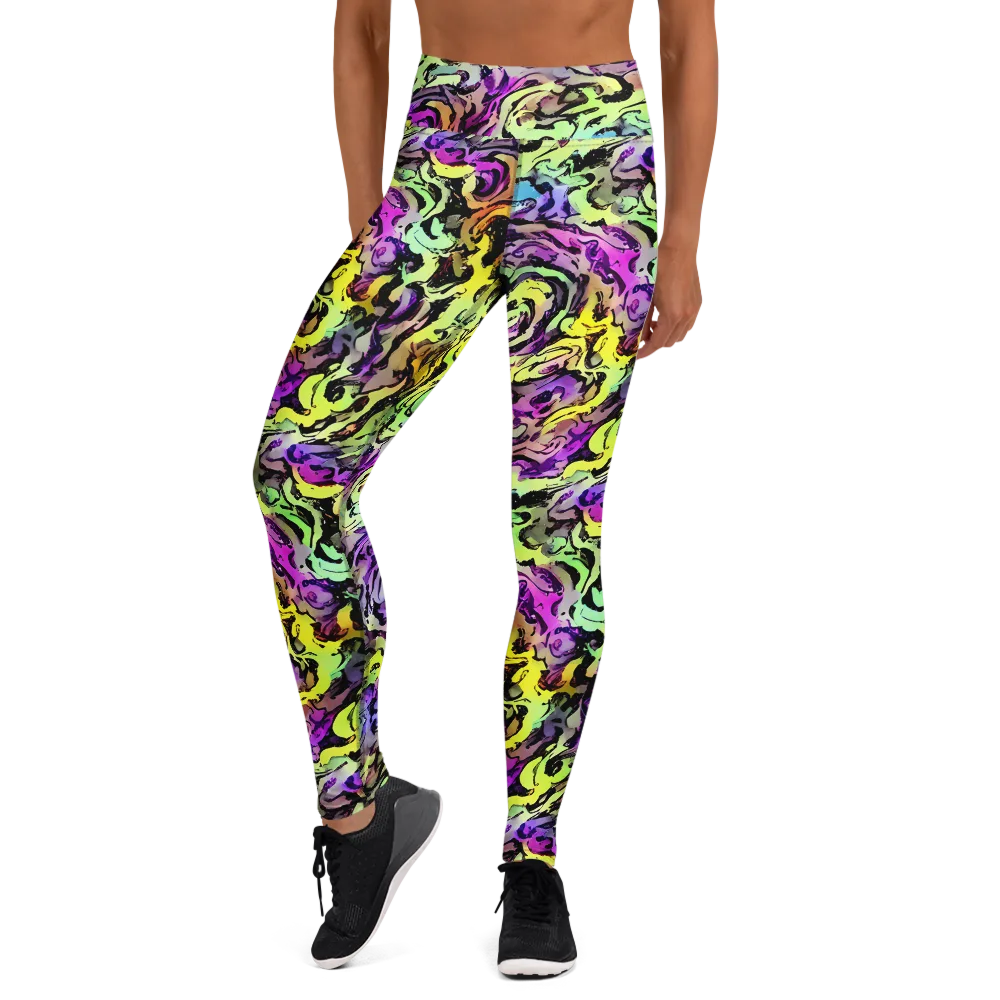 Neon Inkblot on Yoga Leggings — Front