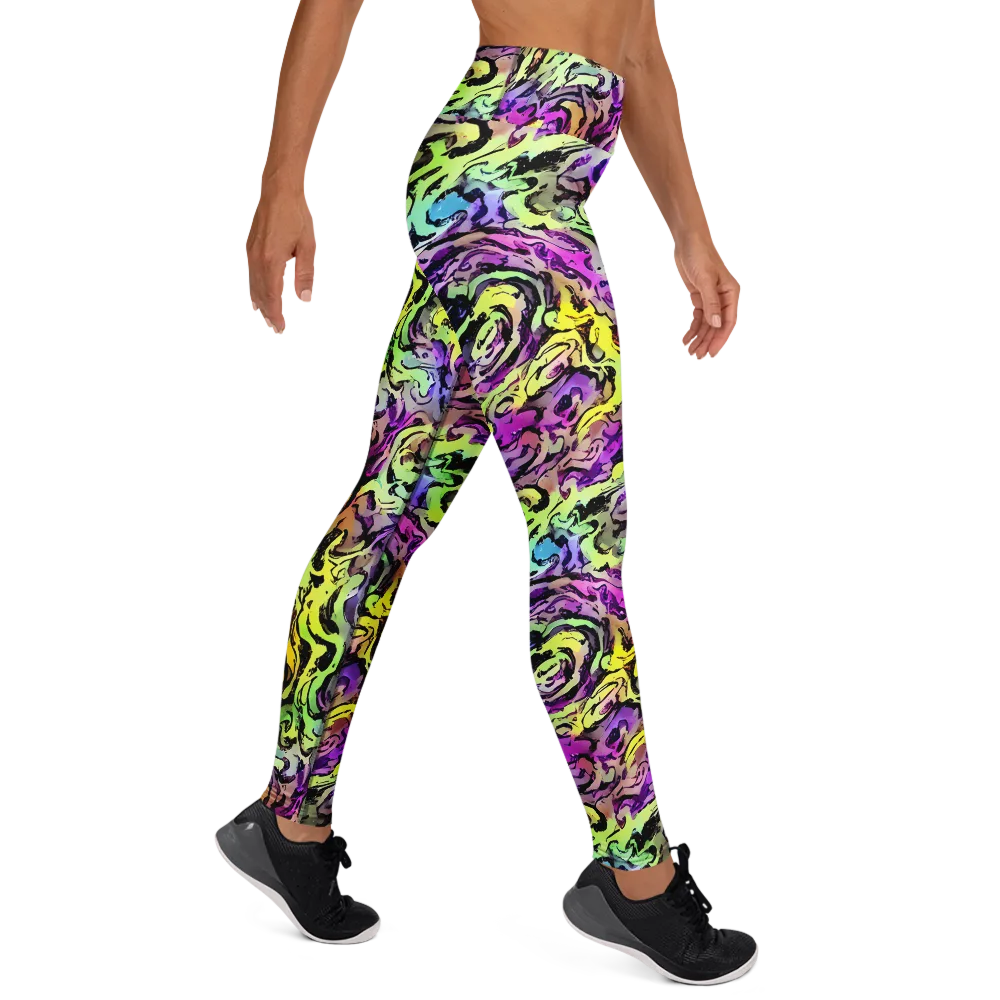 Neon Inkblot on Yoga Leggings — Right