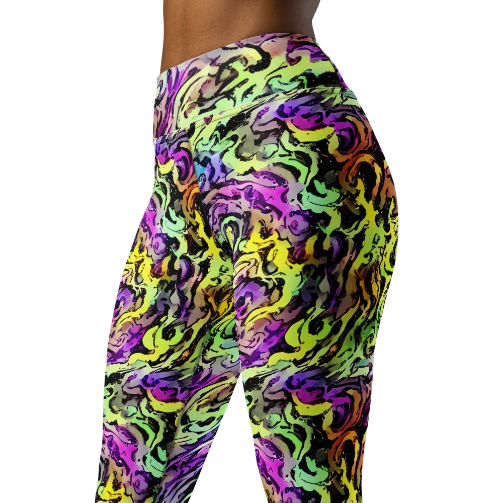 Neon Inkblot on Yoga Leggings — Left Front