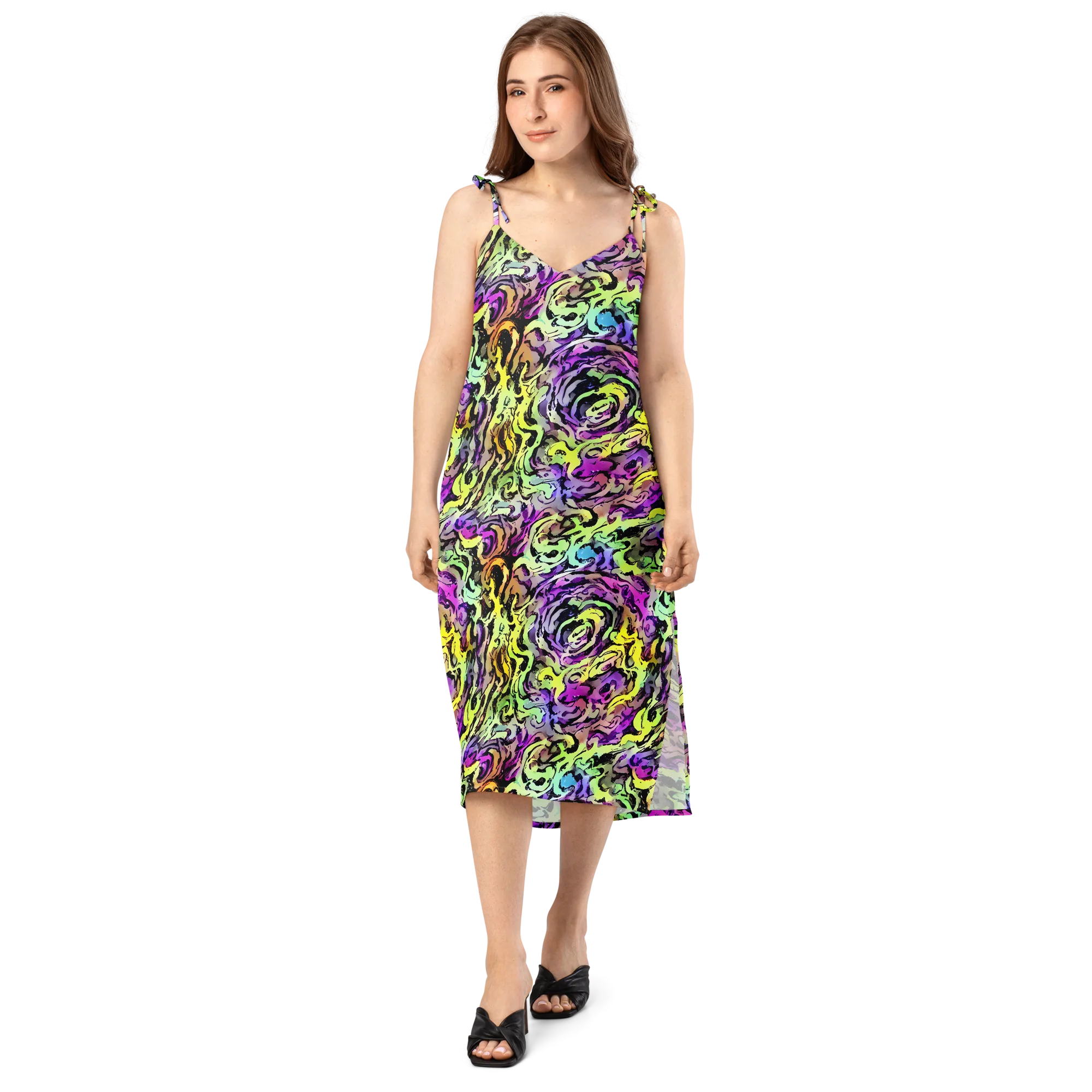 Neon Inkblot on Slip Dress — Front