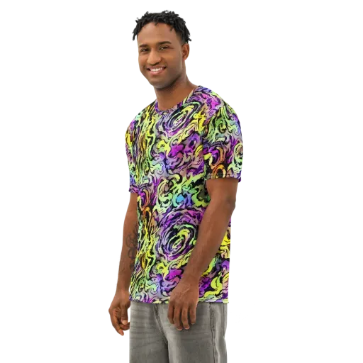 Neon Inkblot on a Men's Cotton Crew Neck T-Shirt