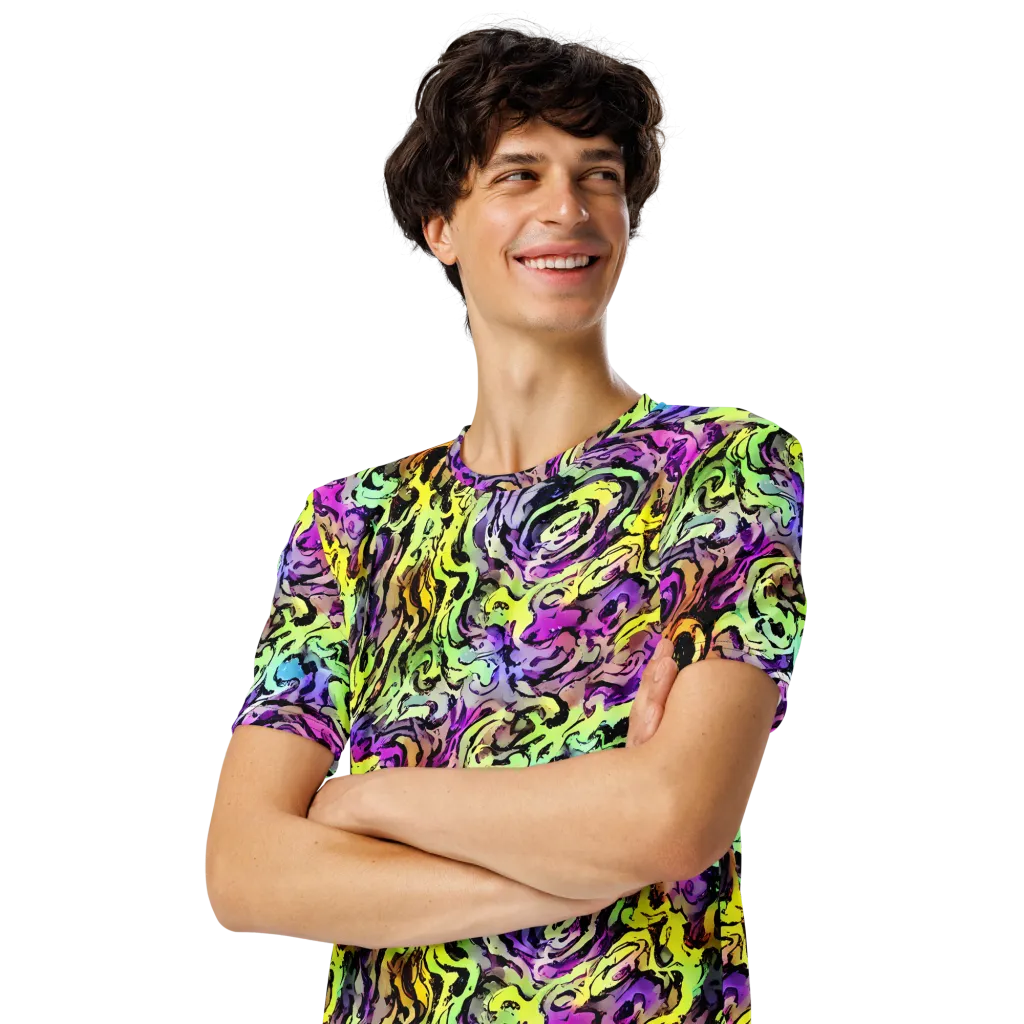 Neon Inkblot on Men's Crew Neck T-Shirt — Left Front