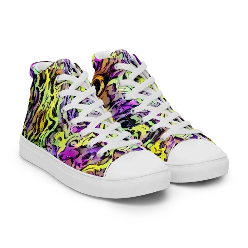 Neon Inkblot on a Men's High Top Canvas Shoes