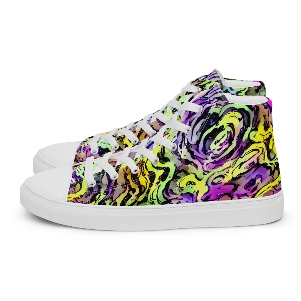 Neon Inkblot on Men's High Top Canvas Shoes — Left