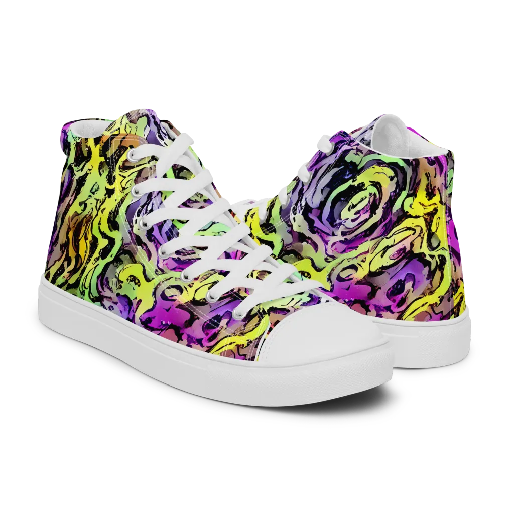 Neon Inkblot on Men's High Top Canvas Shoes — Right