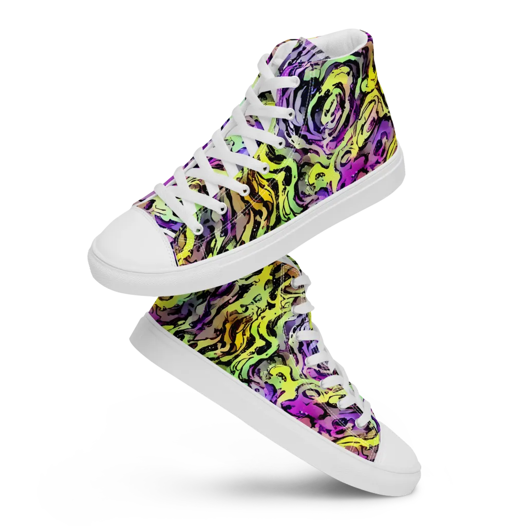 Neon Inkblot on Men's High Top Canvas Shoes — Front