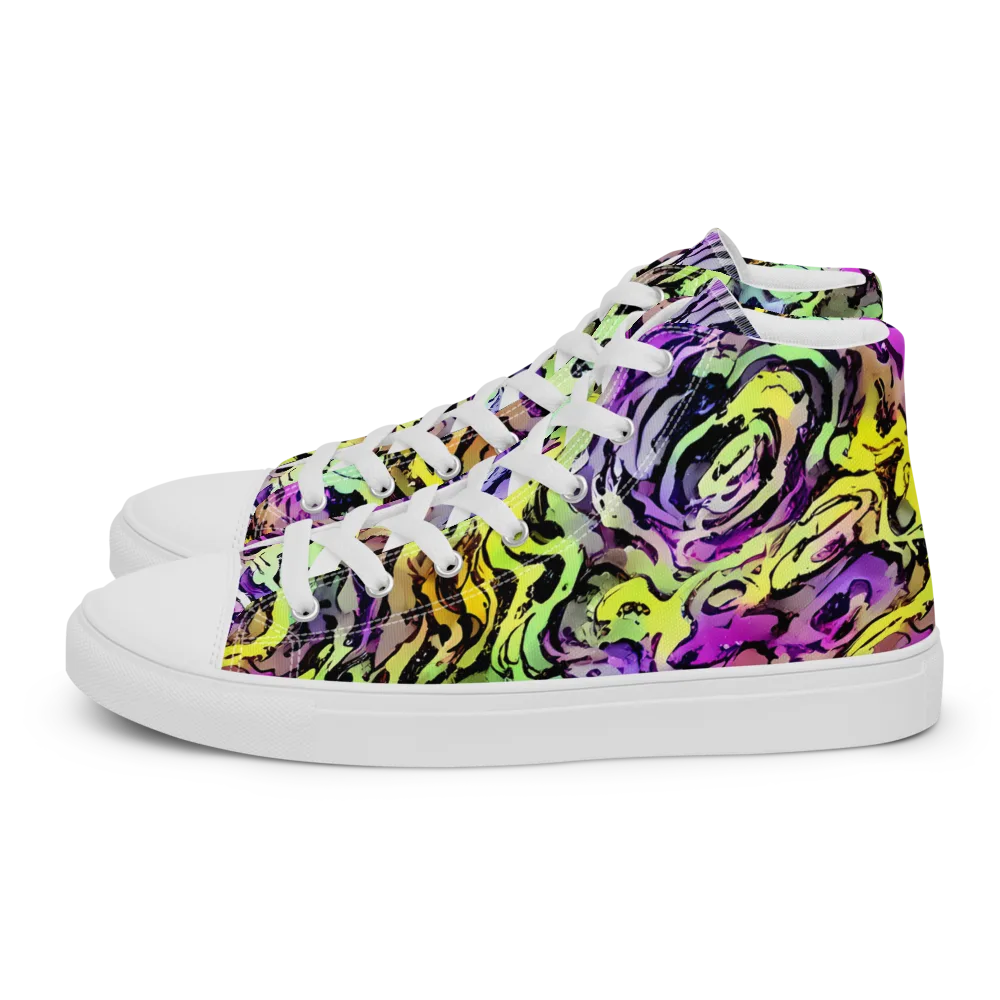 Neon Inkblot on Women's High Top Canvas Shoes — Left