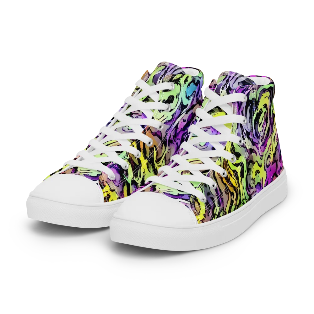 Neon Inkblot on Women's High Top Canvas Shoes — Left Front