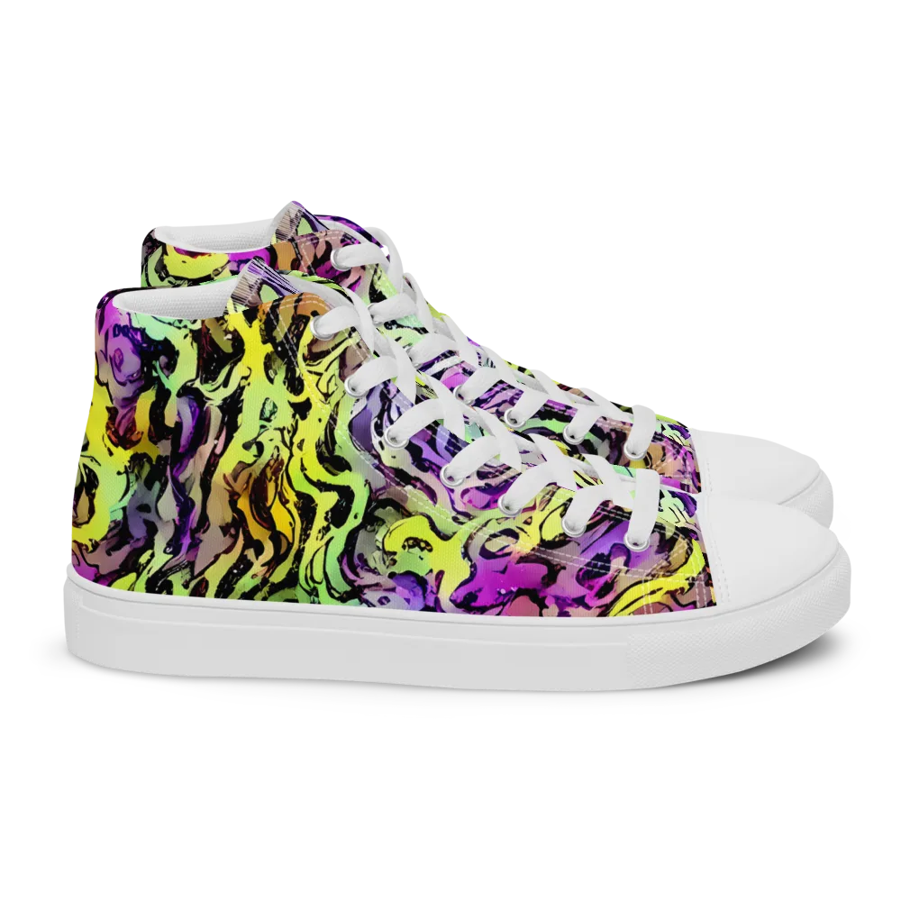 Neon Inkblot on Women's High Top Canvas Shoes — Right