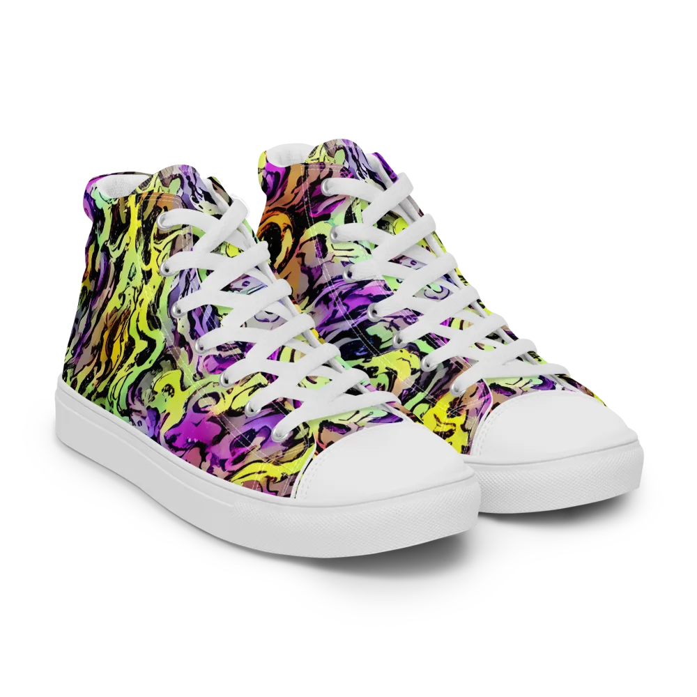 Neon Inkblot on Women's High Top Canvas Shoes — Right Front