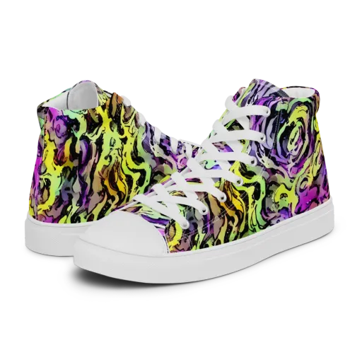 Neon Inkblot on a Women's High Top Canvas Shoes