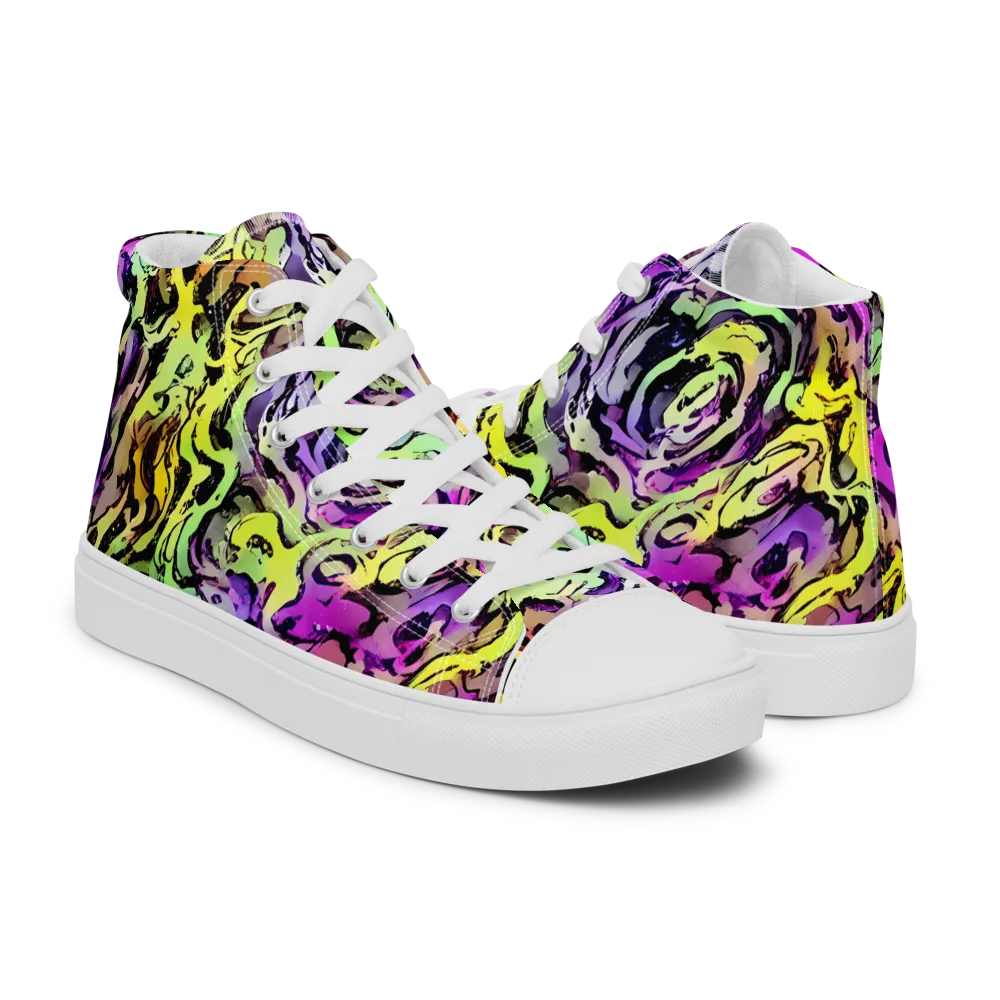 Neon Inkblot on Women's High Top Canvas Shoes — Right