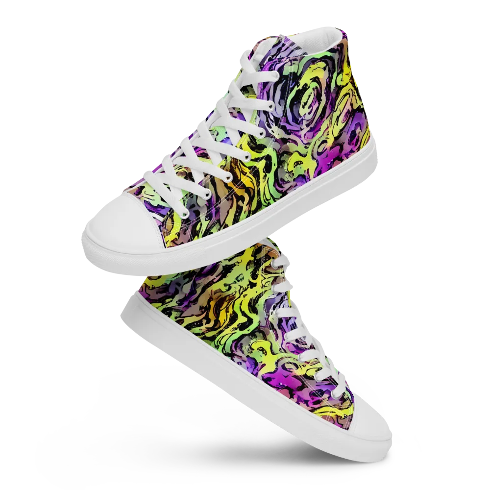 Neon Inkblot on Women's High Top Canvas Shoes — Front