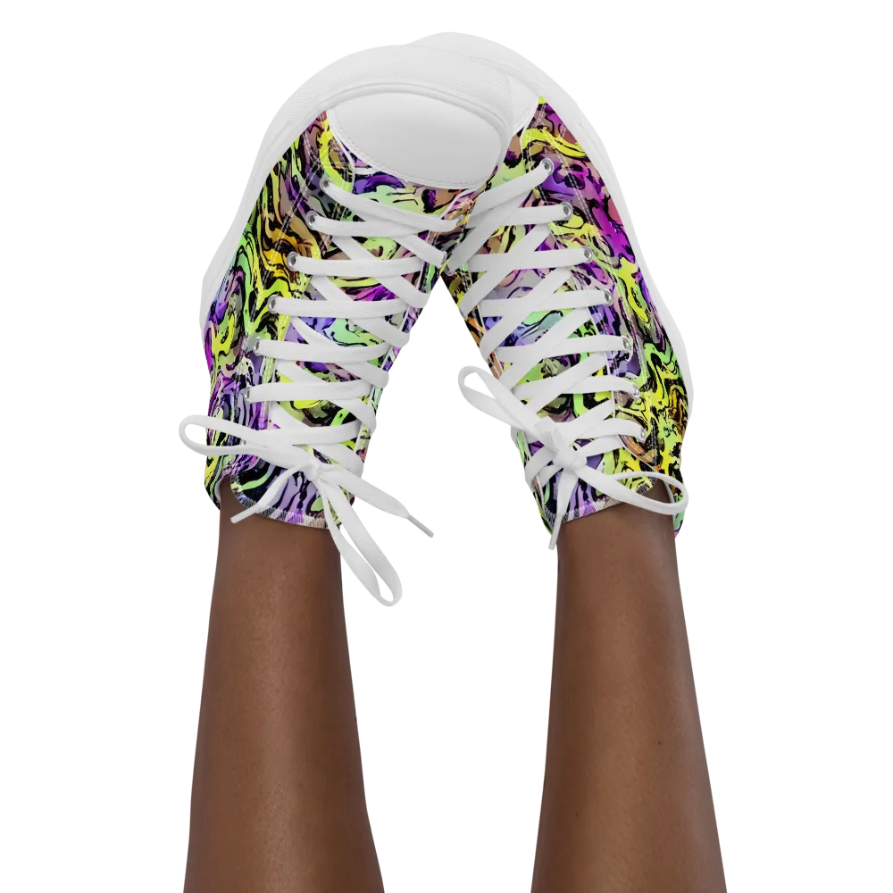 Neon Inkblot on Women's High Top Canvas Shoes — Front