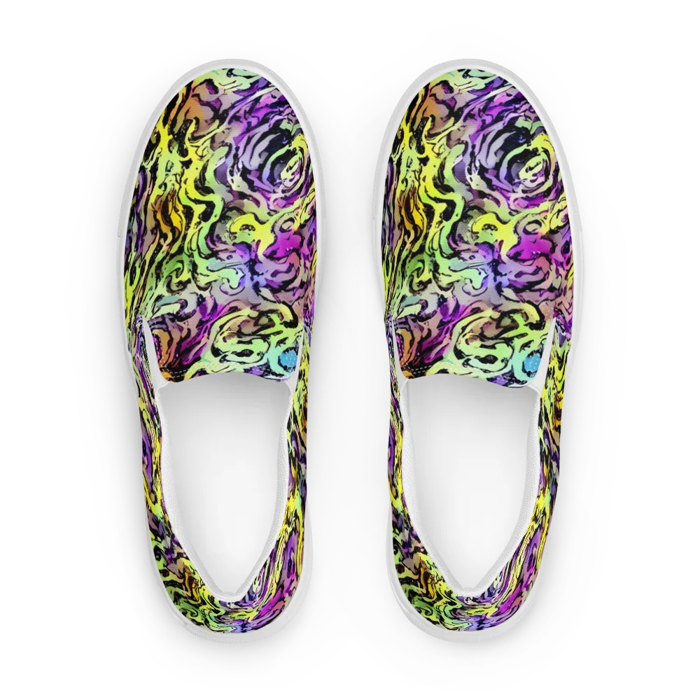 Neon Inkblot on Men's Slip-On Canvas Shoes — Front