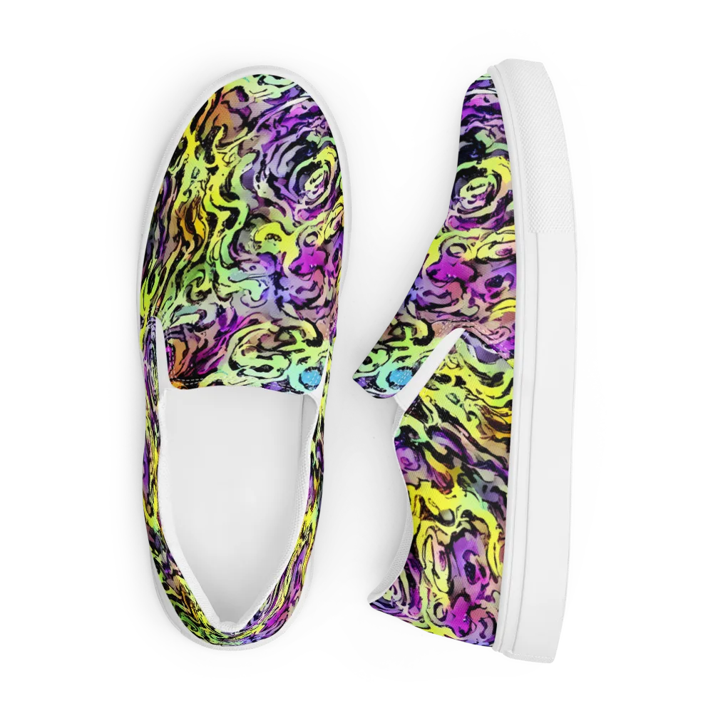 Neon Inkblot on Men's Slip-On Canvas Shoes — Front