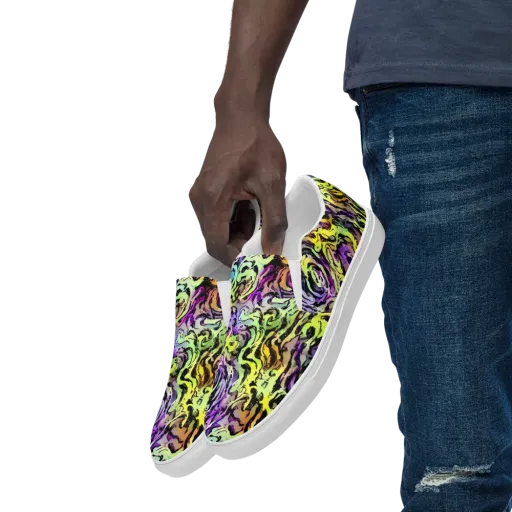 Neon Inkblot on a Men's Slip-On Canvas Shoes