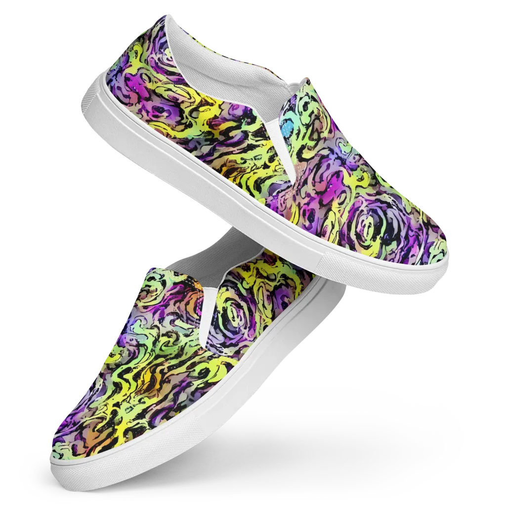 Neon Inkblot on Women's Slip-On Canvas Shoes — Front