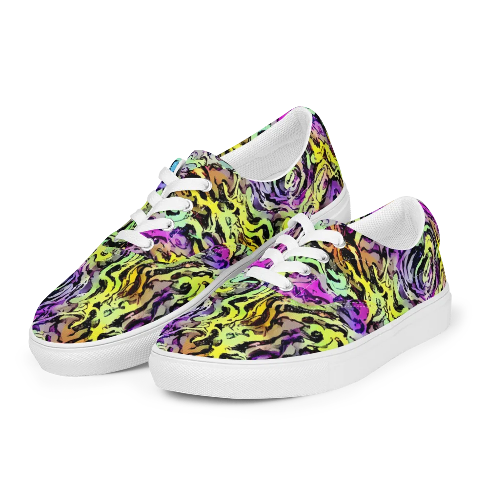 Neon Inkblot on Men's Lace-Up Canvas Shoes — Left Front