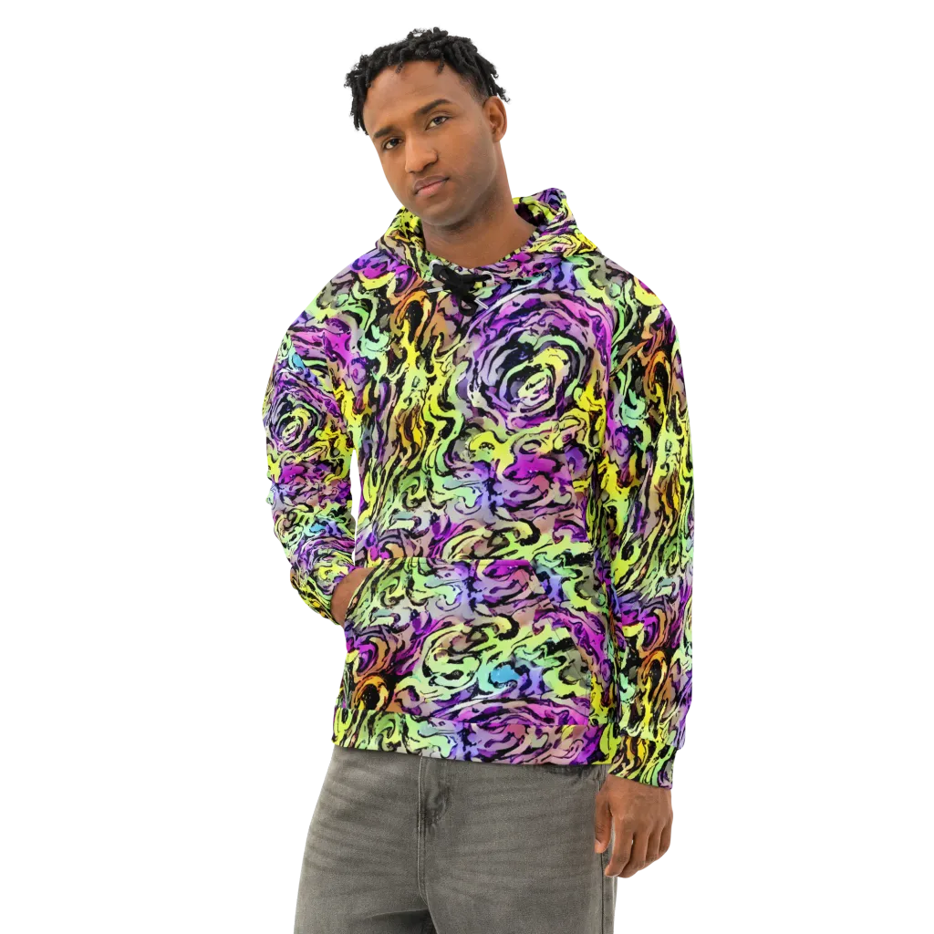 Neon Inkblot on Cotton Hoodie — Left Front