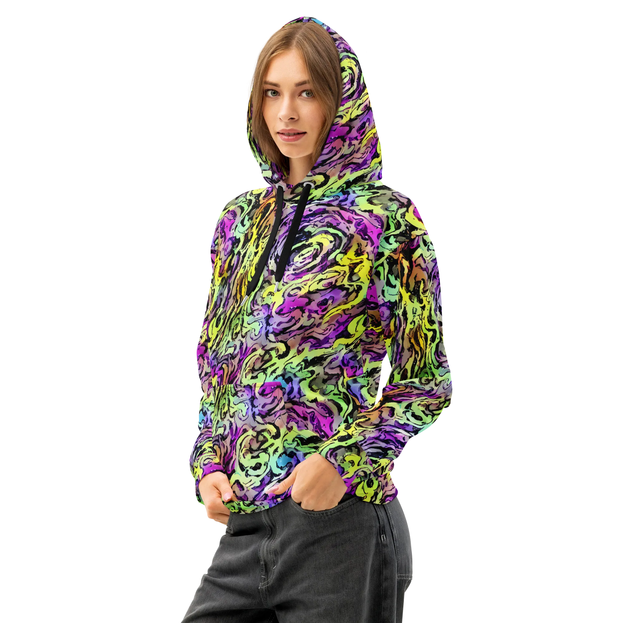 Neon Inkblot on Cotton Hoodie — Left Front