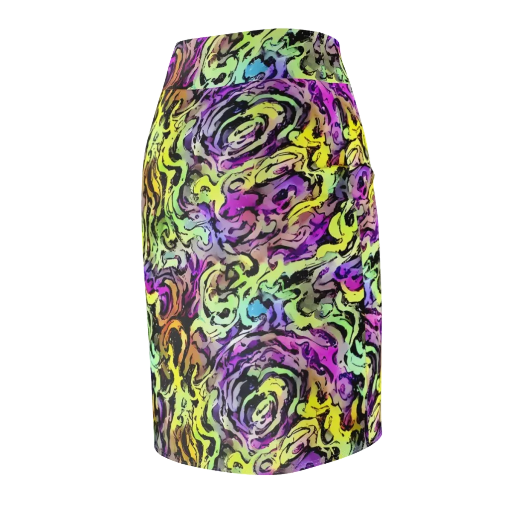 Neon Inkblot on Pencil Skirt — Back Side