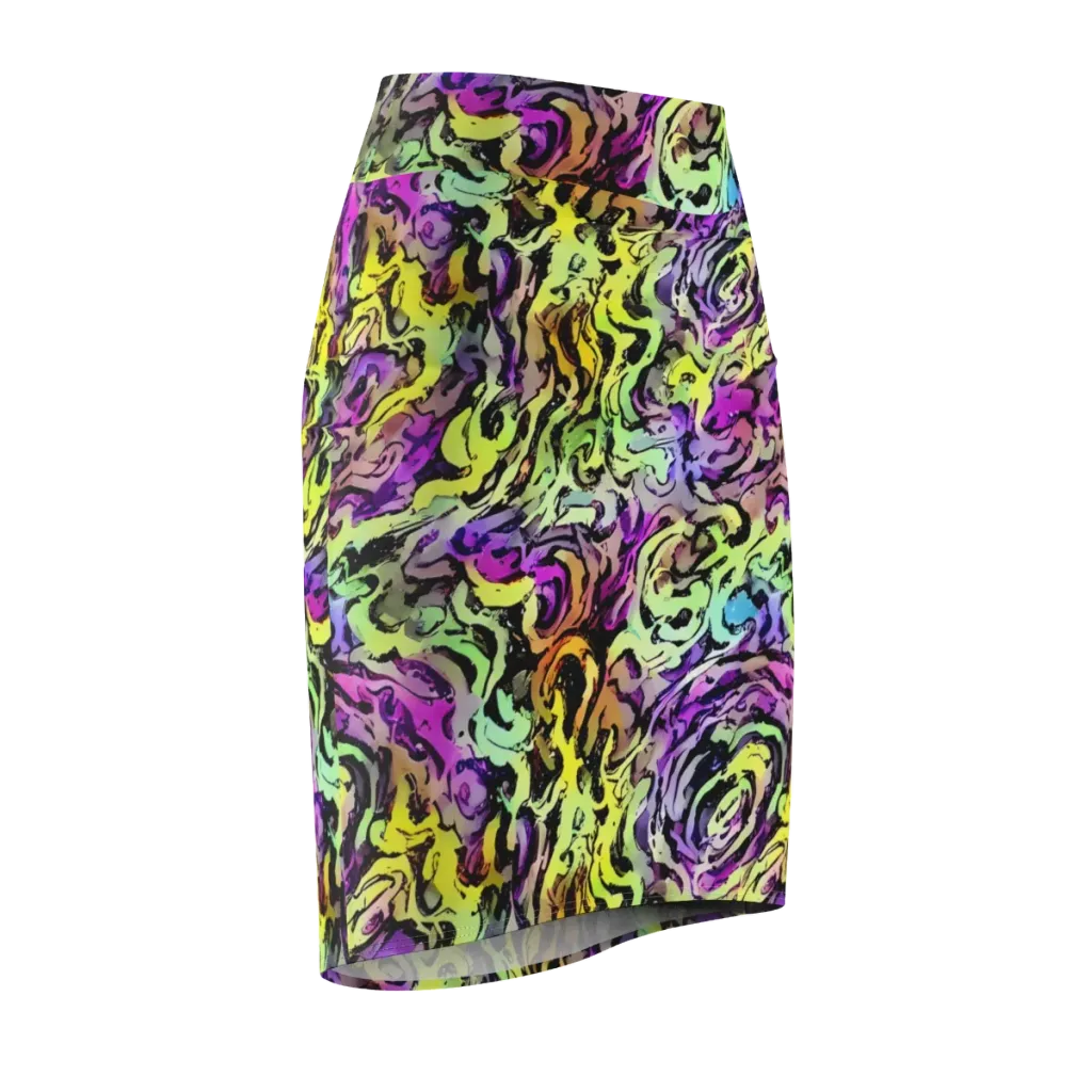 Neon Inkblot on Pencil Skirt — Front Side