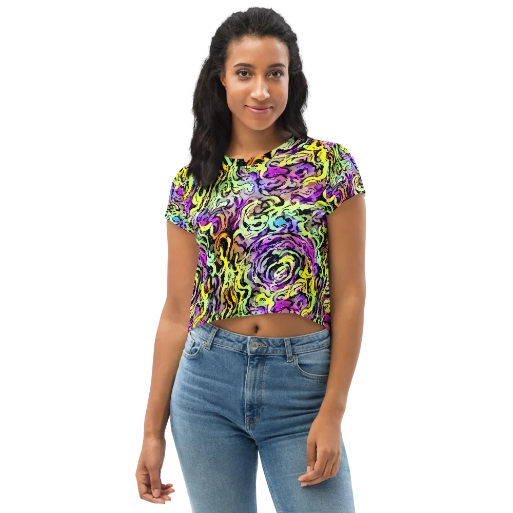 Neon Inkblot on Crop Tee — Front