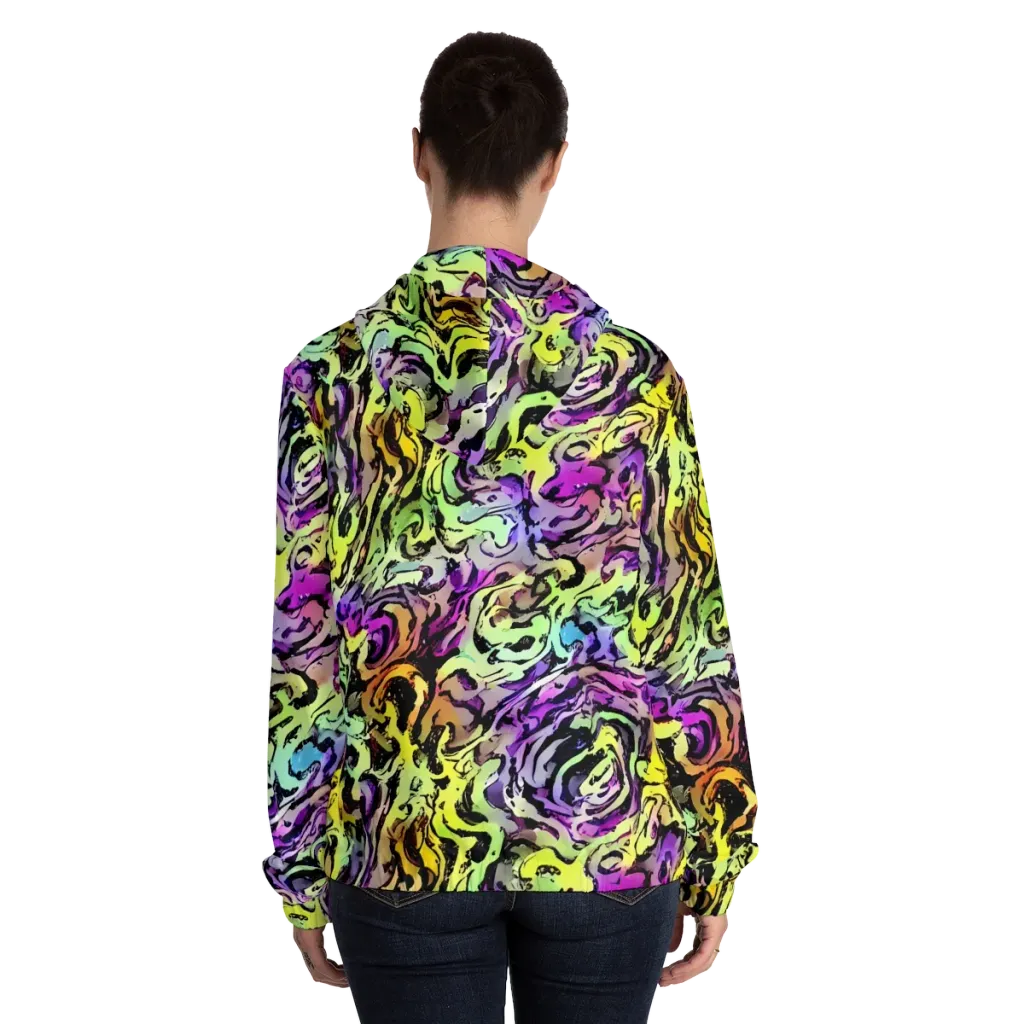 Neon Inkblot on Women's Full-Zip Hoodie — Back On Person