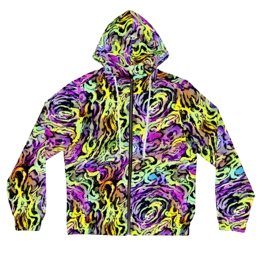 Neon Inkblot on a Women's Full-Zip Hoodie