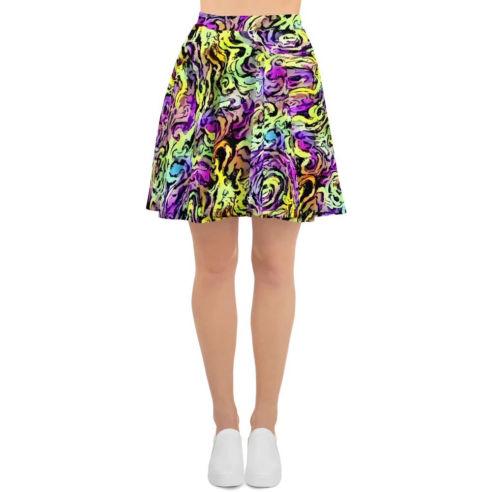 Neon Inkblot on Skater Skirt — Front