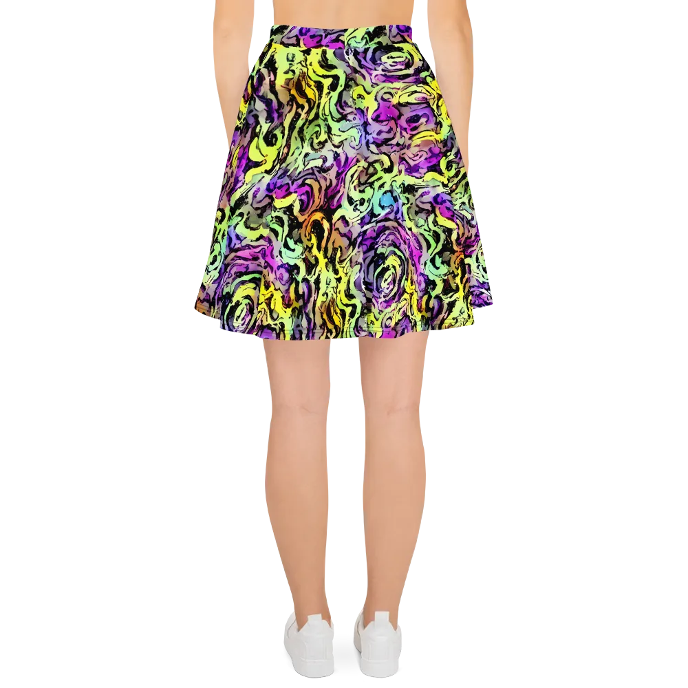 Neon Inkblot on Skater Skirt — Back