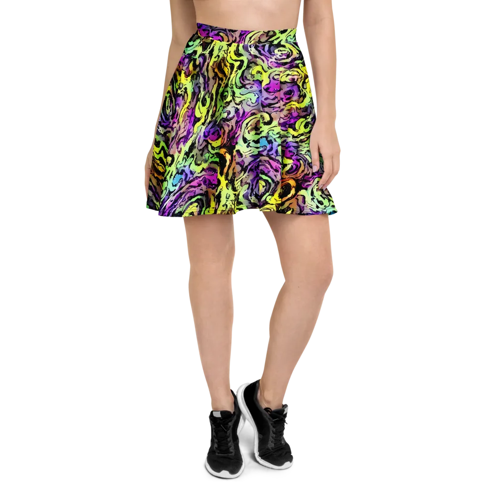 Neon Inkblot on Skater Skirt — Front