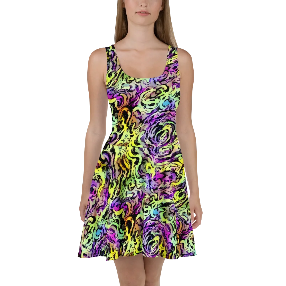 Neon Inkblot on Skater Dress — Front