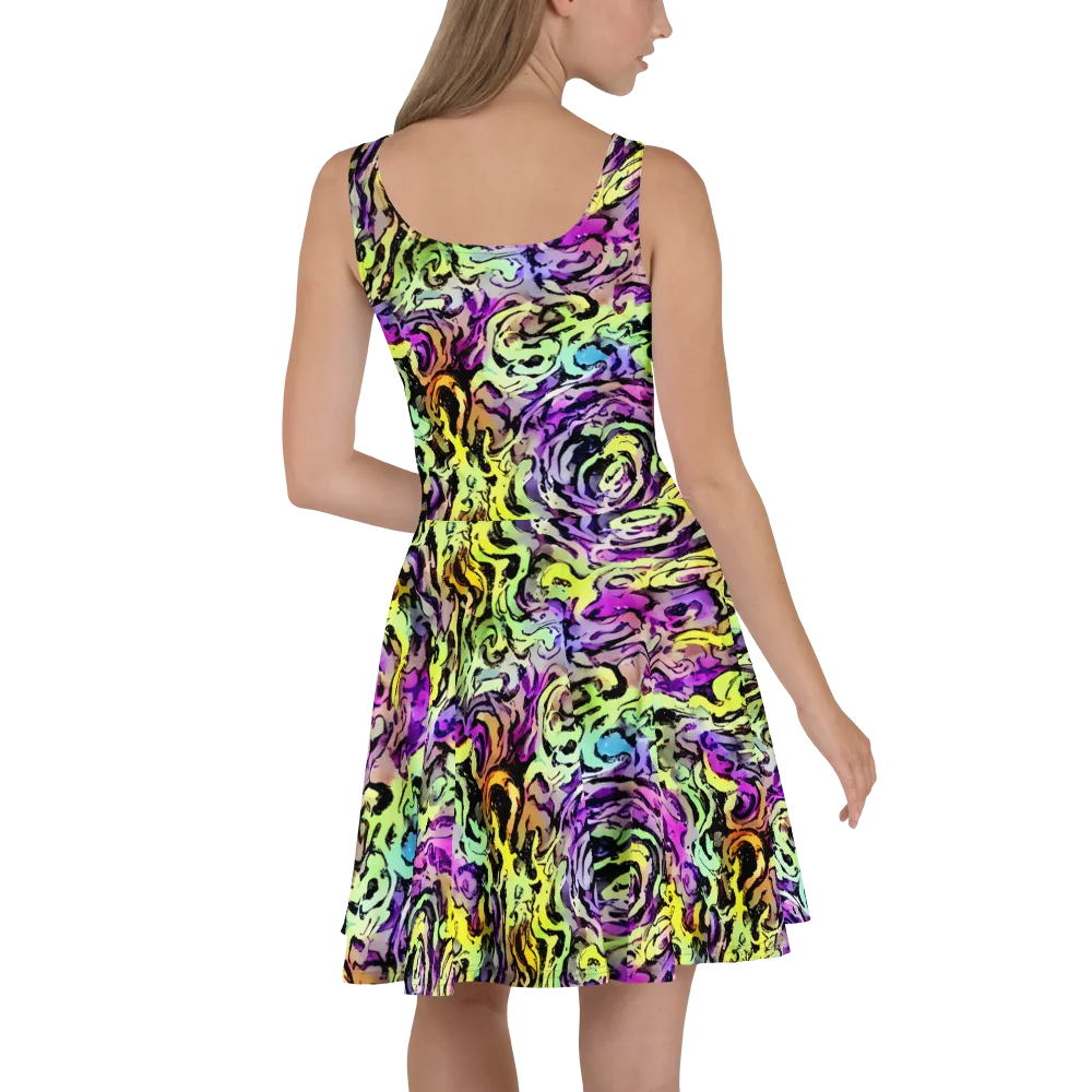 Neon Inkblot on Skater Dress — Back