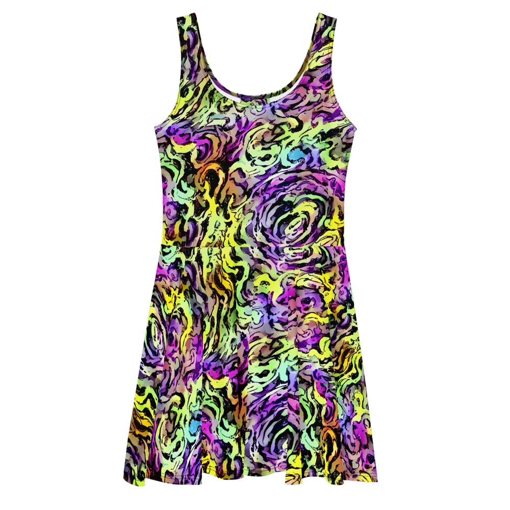 Neon Inkblot on Skater Dress — Front